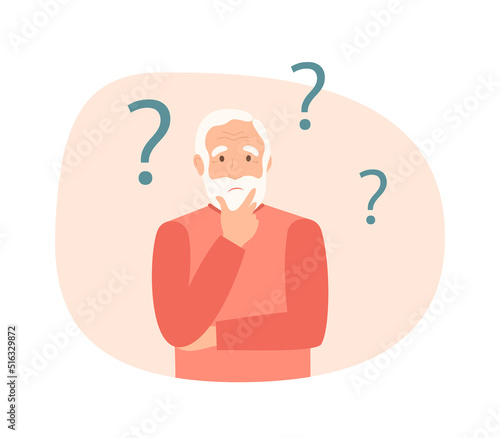 An elderly man thinks about his problems. Vector illustration isolated on white background.