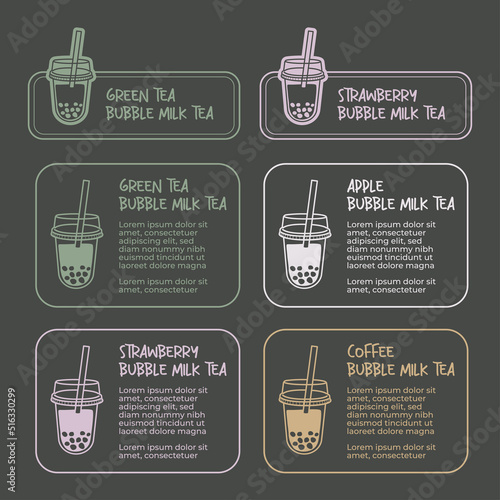 Bubble milk tea vector tag menu template. Bubble milk tea sticker detail. Menu for cafe or restaurant.