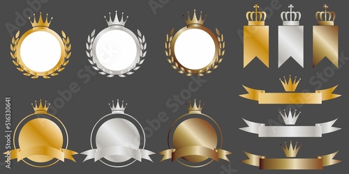 Set of Crown and Gold frames. Gold, Silver and Bronze Wreath collection. decorative frame icons for Award, best seller design. Vector illustration. photo