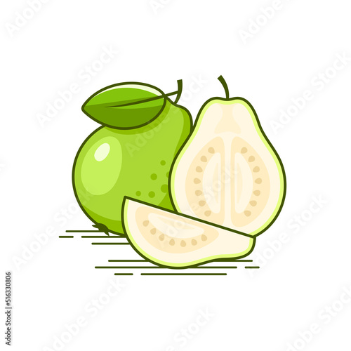 Guava Fruit Vector Icon Illustration with half piece and slice of guava