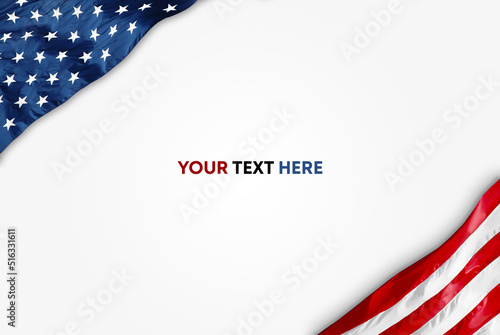 American Flag lying on an empty background. Template with text.