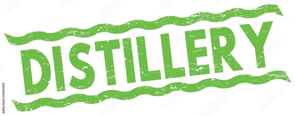 DISTILLERY text on green lines stamp sign. DISTILLERY text on green lines stamp sign.