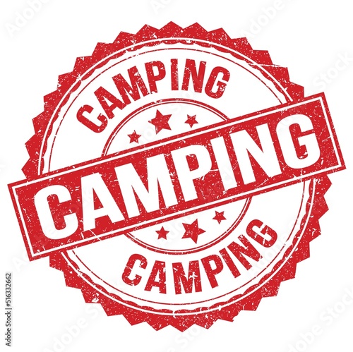 CAMPING text on red round stamp sign