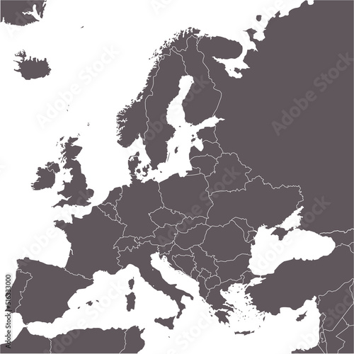 ヨーロッパ全体の地図と国境、ロシア、トルコ、地中海沿岸
