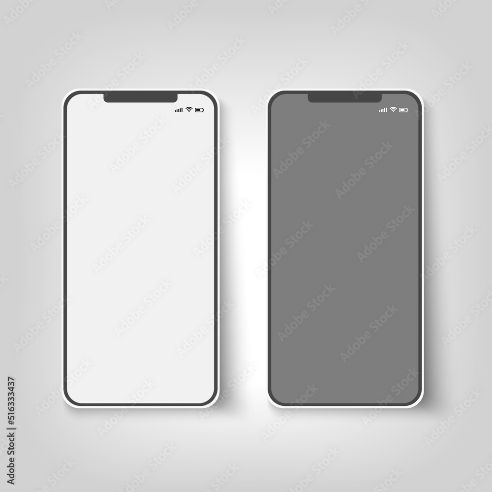 Mobile white phone mockups with blank screens. Mobile white phone mockups with blank screens.
