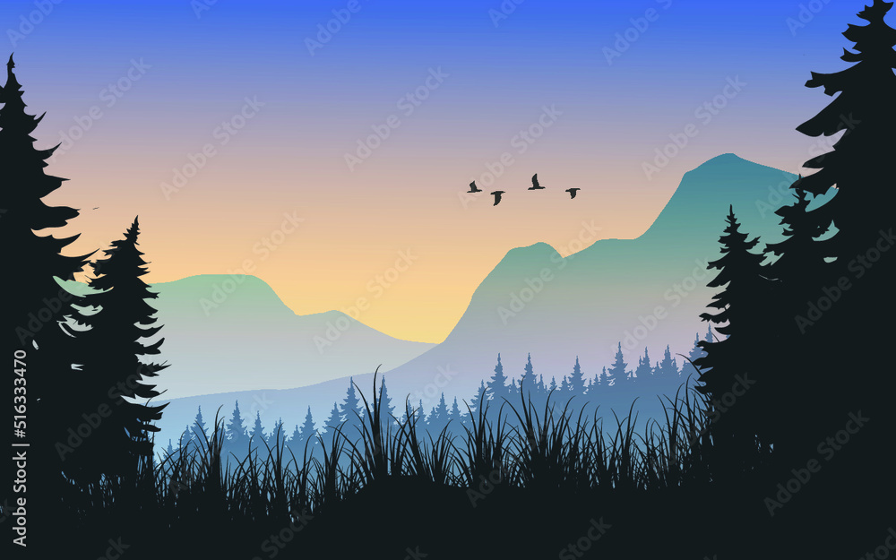 forest in the mountains illustration