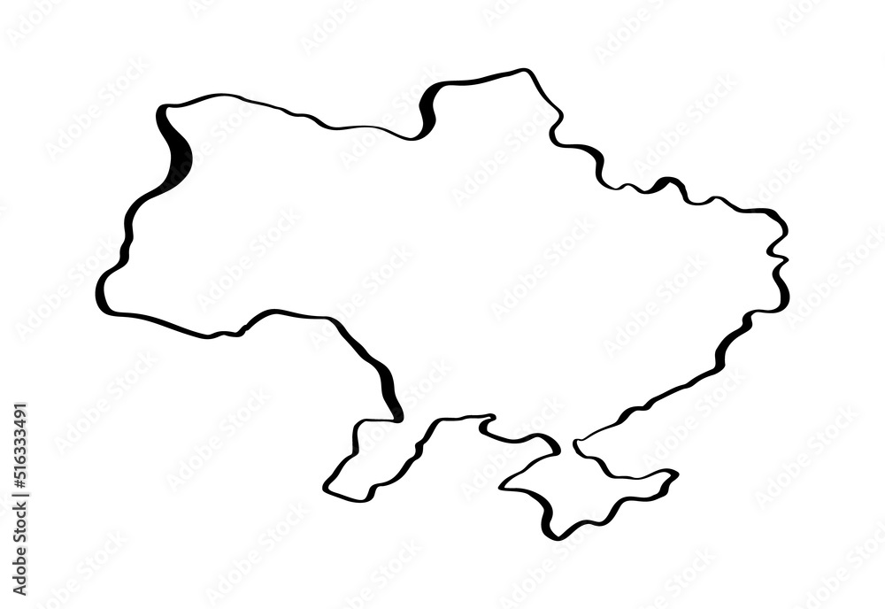 Line art vector map of Ukraine with black brush stroke. Save Ukraine. Design element for sticker banner, poster, card. Isolated illustration Line art vector map of Ukraine with black brush stroke. Save Ukraine. Design element for sticker banner, poster, card. Isolated illustration