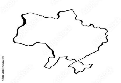 Line art vector map of Ukraine with black brush stroke. Save Ukraine. Design element for sticker banner, poster, card. Isolated illustration