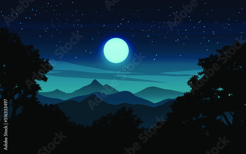 moon over the mountains illustration