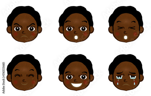 Illustrations of various facial expressions of cute boys 02