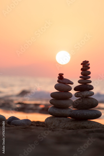 stones with sea sunset background