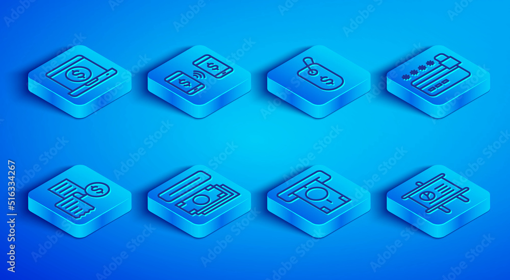 Set line Laptop with dollar, Money payment transfer, Price tag, ATM and money, Credit card lock, Paper or financial check and Chalkboard diagram icon. Vector Set line Laptop with dollar, Money payment transfer, Price tag, ATM and money, Credit card lock, Paper or financial check and Chalkboard diagram icon. Vector