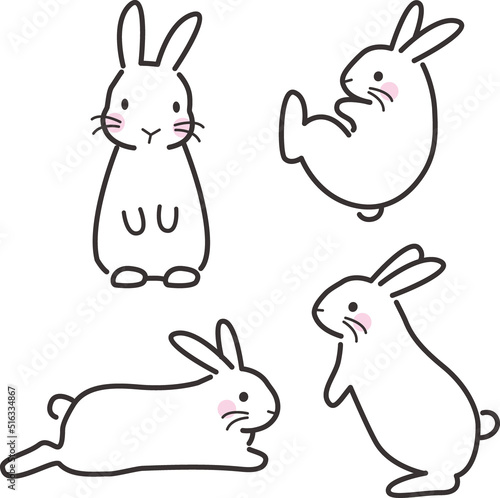シンプルな白いうさぎのいろいろなポーズセット