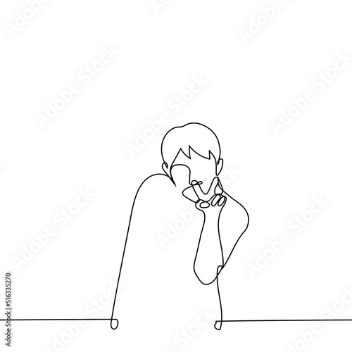 man stands pointing two fingers at the viewer - one line drawing vector. concept big brother is watching you, message "I'm watching you"