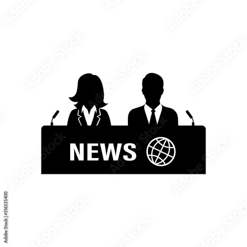 TV screen with the breaking news. Man and woman news anchors icon on white background. Media element icon. Premium quality graphic design. on white background