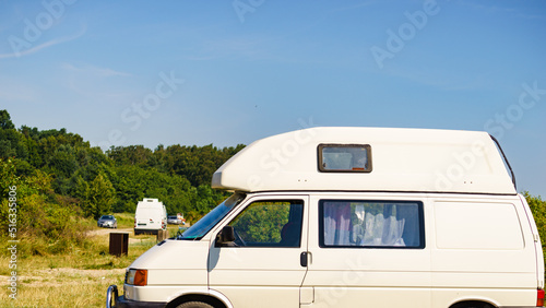 Camper van camping on nature