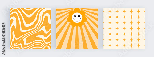 Orange groovy retro design with wavy lines for social media backgrounds
