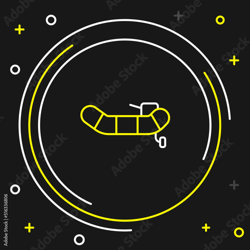 Line Inflatable boat with outboard motor icon isolated on black background. Colorful outline concept. Vector