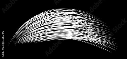 White flow brushstroke on black background.. Fluffy bunch of white politics. Abstract disheveled fibres. Vector illustration swirl blur. Crayons and chalk paint, fibers, hair and bunch