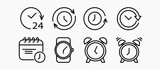 Time and clock line icons. Set of vector linear icons. Time - minimal thin line web icon set. Simple vector illustration.