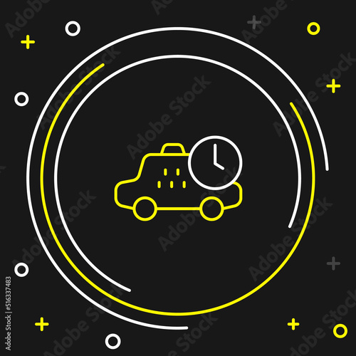 Line Taxi waiting time icon isolated on black background. Car deadline, schedule ride. Colorful outline concept. Vector
