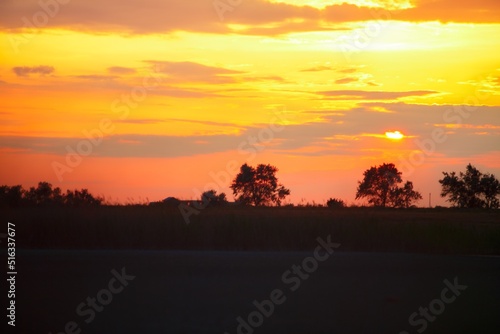 The sunset over mountains range, the landscape of mountains on the morning mist. Inspiration, positive thinking concepts.