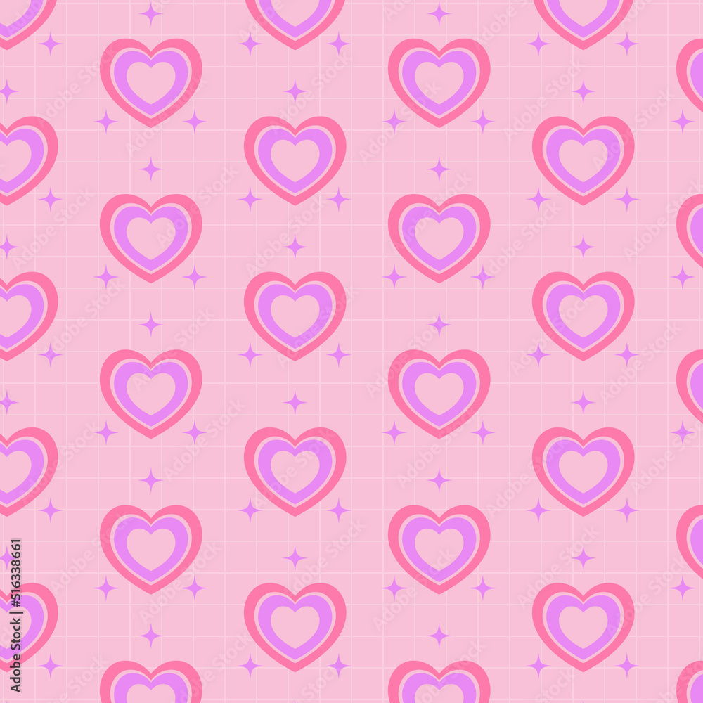 Retro pink groovy psychedelic background. Pink heart aesthetic. Nostalgia for 1980s -1990s.