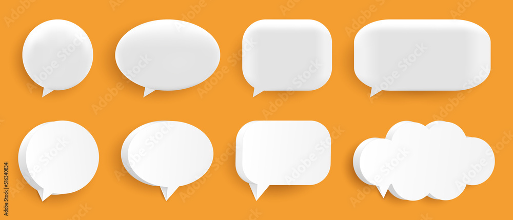 Set of empty white 3D speech bubbles. The concept of communication in social networks. preliminary illustration Set of empty white 3D speech bubbles. The concept of communication in social networks. preliminary illustration