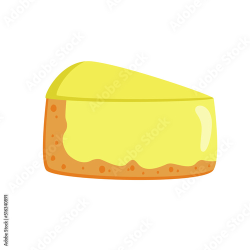Slice of pie. Slice of cheesecake on white background. Vector flat illustration of piece of cake.