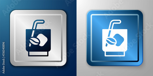 White Espresso tonic coffee icon isolated on blue and grey background. Silver and blue square button. Vector