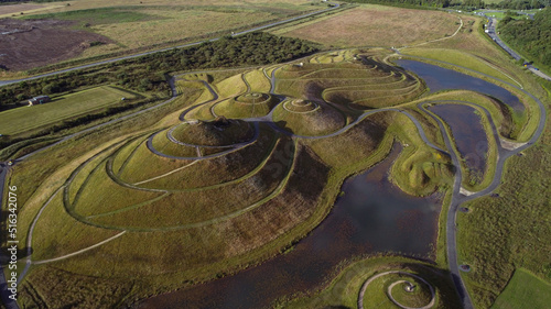Aerial view of Northumberlandia, a giant land sculpture of a female