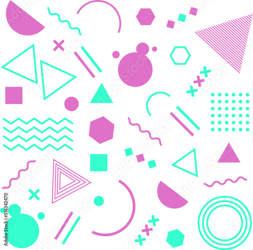 Set of geometric shapes. Memphis style, retro simple element. For advertisement, commercial brochure, sale, billboard, banner, etc. Collection of editable vector shapes.