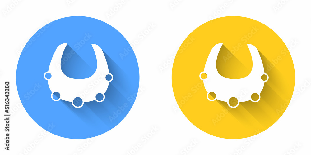 White Necklace icon isolated with long shadow background. Circle button. Vector White Necklace icon isolated with long shadow background. Circle button. Vector