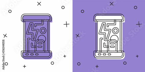 Set Futuristic cryogenic capsules or containers icon isolated on white and purple background. Cryonic technology for humans or cryogenic chamber. Vector