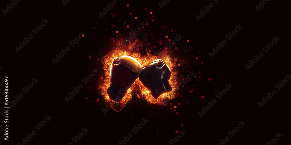 boxing gloves in fire isolated in black background isolate