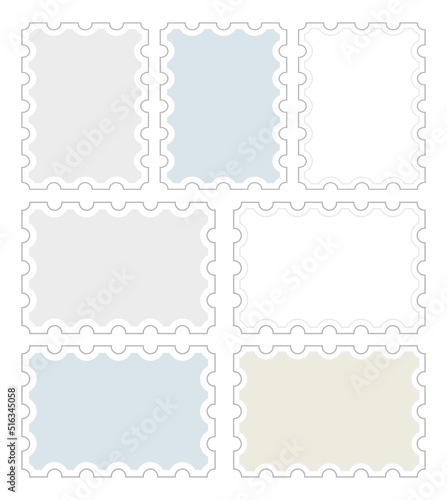 Postage stamp collection with shadow. Vector icons set.