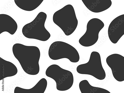 Cow animal skin seamless pattern. Hand drawn spots backdrop. Abstract random black shapes.  Vector illustration isolated on white.