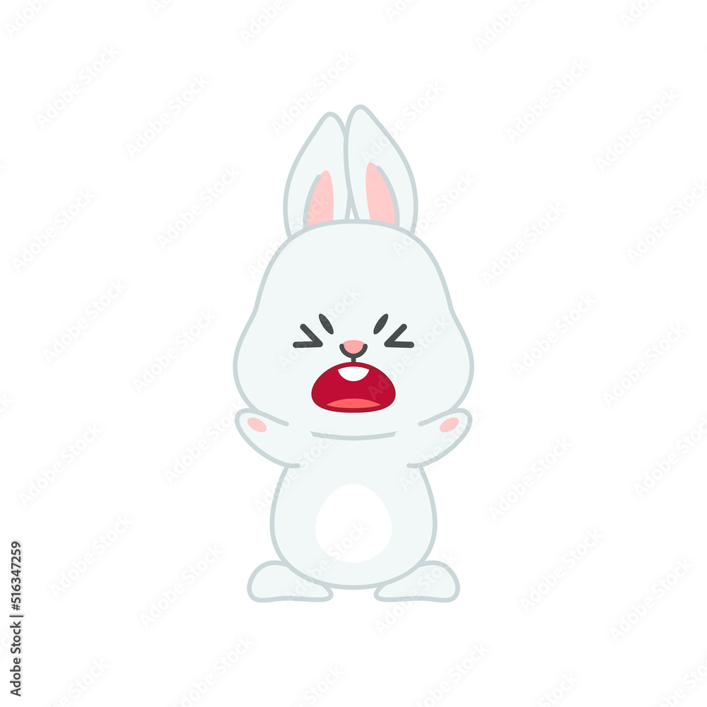 Cute angry bunny. Flat cartoon illustration of a funny little gray rabbit screaming with anger isolated on a white background. Vector 10 EPS. Cute angry bunny. Flat cartoon illustration of a funny little gray rabbit screaming with anger isolated on a white background. Vector 10 EPS.