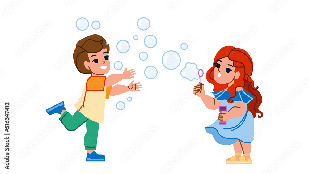 kid soap bubbles vector. child girl boy, happy spring park, little blowing baby kid soap bubbles character. people flat cartoon illustration kid soap bubbles vector. child girl boy, happy spring park, little blowing baby kid soap bubbles character. people flat cartoon illustration