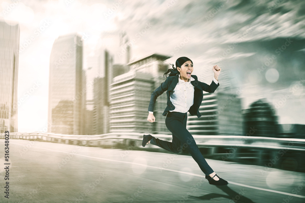 Hurry businessman running fast on the road Hurry businessman running fast on the road