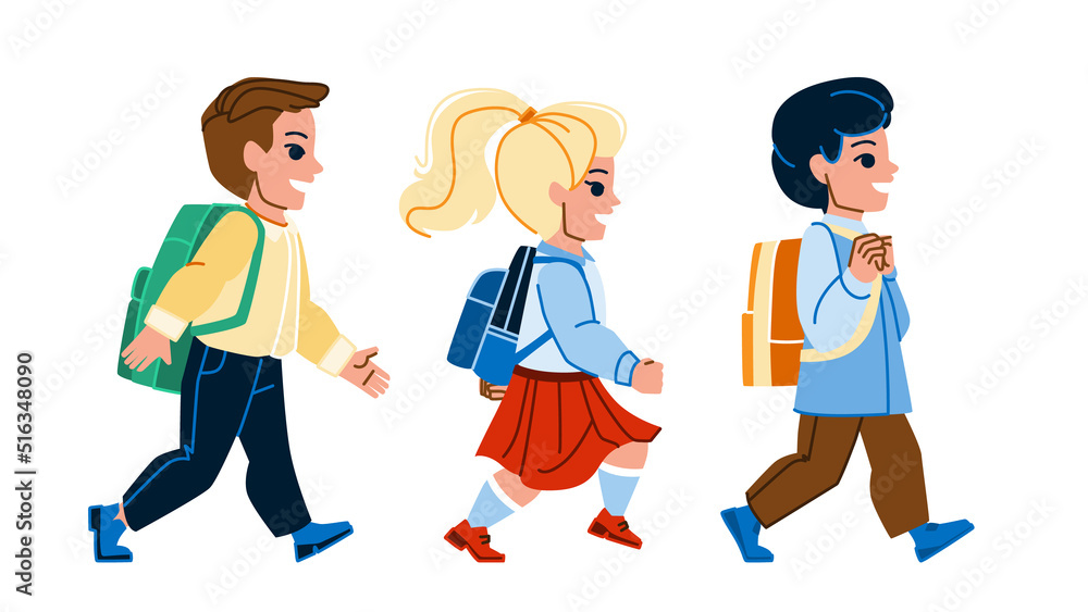 kid walk to school vector. backpack young boy girl, student back, happy lifestyle elementary children kid walk to school character. people flat cartoon illustration kid walk to school vector. backpack young boy girl, student back, happy lifestyle elementary children kid walk to school character. people flat cartoon illustration