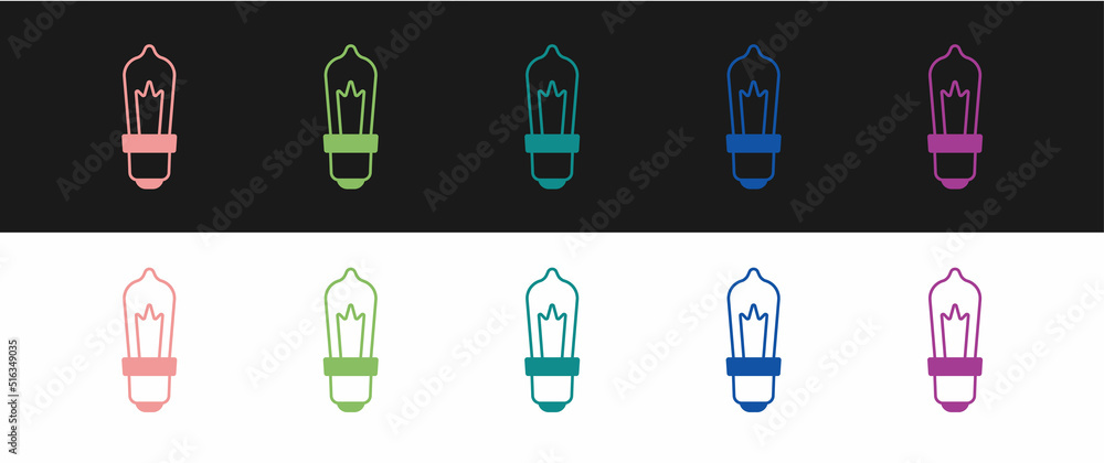 Set Light bulb with concept of idea icon isolated on black and white background. Energy and idea symbol. Inspiration concept. Vector Set Light bulb with concept of idea icon isolated on black and white background. Energy and idea symbol. Inspiration concept. Vector