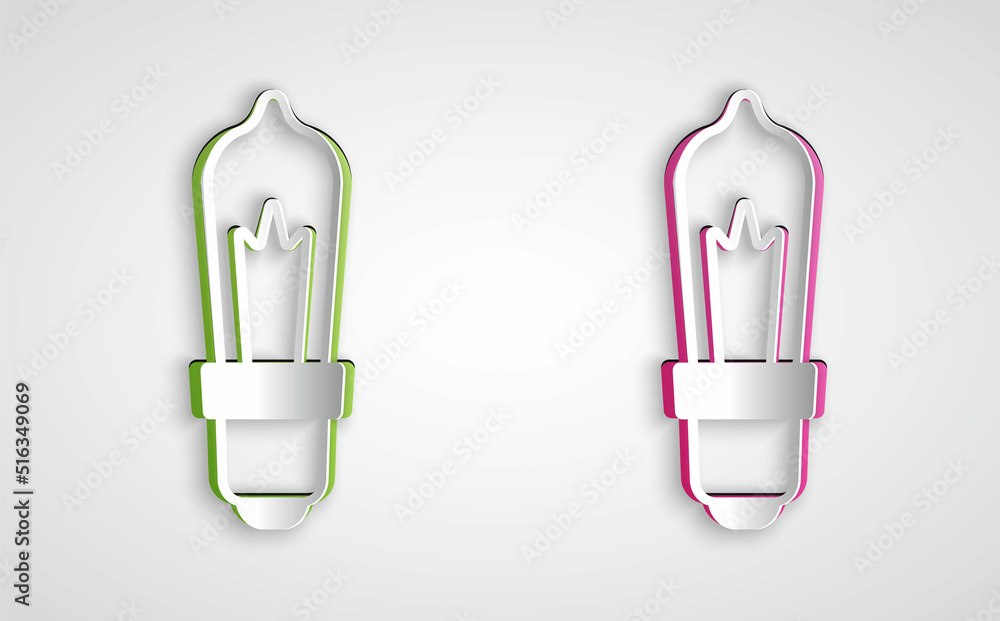 Paper cut Light bulb with concept of idea icon isolated on grey background. Energy and idea symbol. Inspiration concept. Paper art style. Vector Paper cut Light bulb with concept of idea icon isolated on grey background. Energy and idea symbol. Inspiration concept. Paper art style. Vector