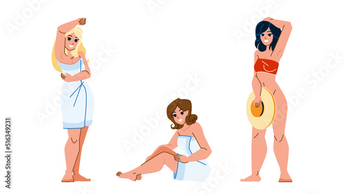 laser hair removal vector. leg armpit bikini, beauty laser body skin, female treatment, spa care laser hair removal character. people flat cartoon illustration