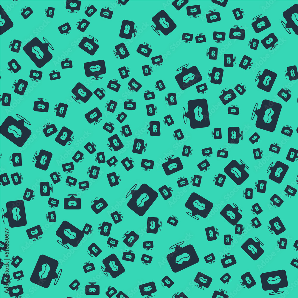 Black Smiling lips icon isolated seamless pattern on green background. Smile symbol. Vector Black Smiling lips icon isolated seamless pattern on green background. Smile symbol. Vector