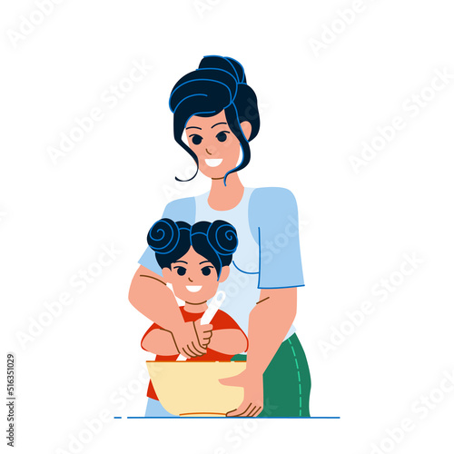 mother daughter cooking vector. kitchen happy family, woman kid daughter, cooking child, cook cake mother daughter cooking character. people flat cartoon illustration