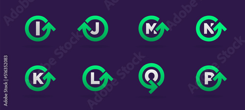 Set of 8 Circle Arrow Logo Icon Design with Letter. Template Element in Vector.