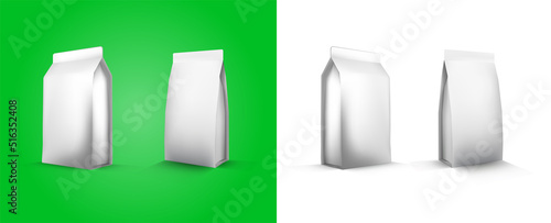 Set of Blank White Foil Food Packaging. 3D llustration. Isolated Mock Up. Template Package. Ready For Custom Design.