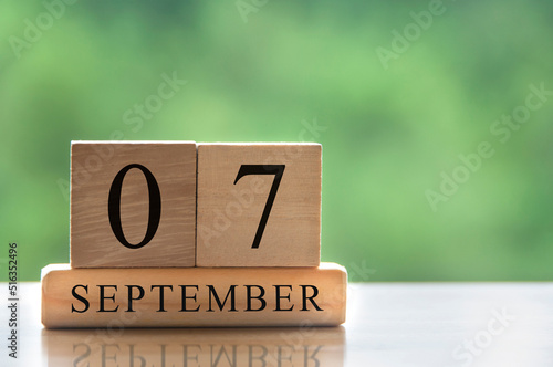 September 7 calendar date text on wooden blocks with copy space for ideas. Copy space and calendar concept