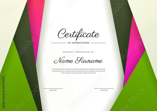 Modern elegant green certificate of achievement template with badge and border. Designed for diploma, award, business, university, school, and corporate.